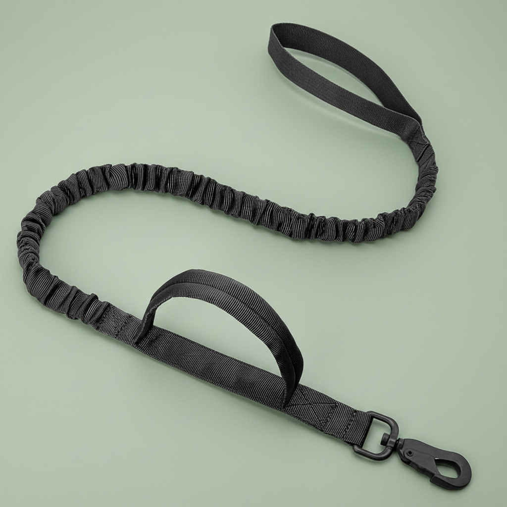 Black Tug Lead on sage green background